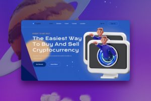 Лендинг для обмена криптовалют в космической стилистике.