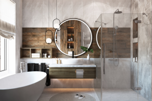 Дизайн ванной комнаты в загородном доме пос. Синергия МО