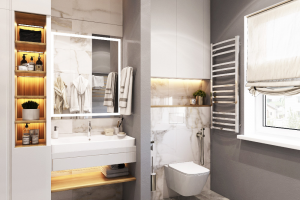 Дизайн ванной комнаты в загородном доме пос. Синергия МО