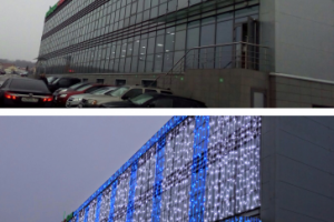 Фотомонтаж: новогодние гирлянды на фасад здания банка