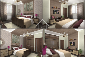 Интерьер спальни. Частный дом.