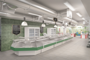 Разработка схемы расстановки и оформление магазина 1200м2.