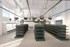 Разработка схемы расстановки и оформление магазина 1200м2.