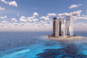 3d-визуализация. Остров с небоскребами