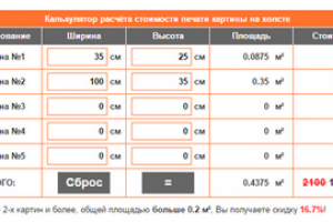 Калькулятор расчёта стоимости печати картин на холсте
