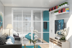 Комнату разграничиваем на зону спальни и гостиной