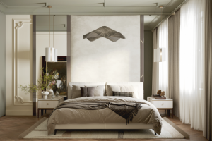 Спальня в бежево-зеленых тонах