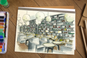 Скетч интерьера ресторана "Park cafe" в Новосибирске