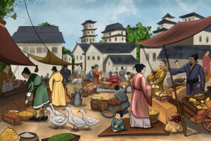 Иллюстрация Древний Китайский рынок