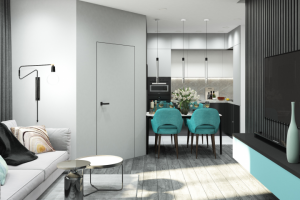 Дизайн проект квартиры 90 кв.м ЖК Мир митино - кухня гостиная