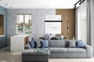 Дизайн - проект кухни гостиной 50 кв.м в загородном доме