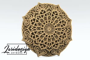 3Д визуализация векторного макета мандалы, фанера, 8 слоёв.