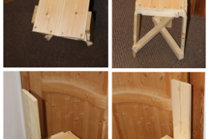 Стул из досок, брусьев и саморезов.