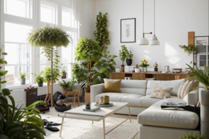 "Дизайн интерьера: уютная гостиная с элементами эко-стиля"