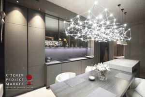 «Серое» матовое стекло и бетон «Джасп» в интерьере кухни