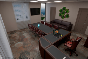 Офис с классической мебелью в темных тонах