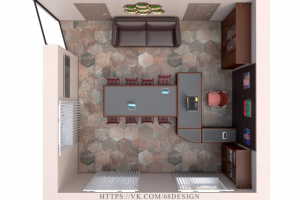 Офис с классической мебелью в темных тонах. Вид сверху