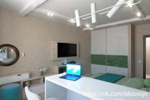 Дизайн спальни с камином в зеленых оттенках