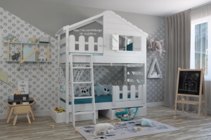 Проект детской кровати-домика, дизайн и визуализация в интерьере