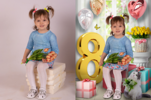 Обтравка, вставка в шаблон, дорисовка юбки, легкая ретушь