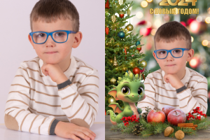 Убрала яркие блики, тени и матовость в очках, обтравка...