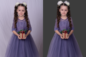 Сложная обтравка блестящих украшений на голове, фигуры ребенка