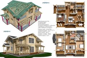 K-010. Двухэтажный жилой дом с террасой. Клееный брус. АР, КД.
