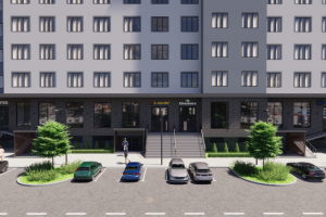 Визуализация коммерческого этажа жилого комплекса.