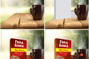 Раскадровка коллажа для имиджевого макета чая Gold Bond