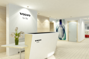 Дизайн интерьеров зоны ресепшен автосалона Volvo