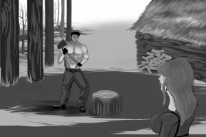 Мужчина с топором и женщина