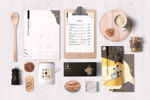 Дизайн упаковки кофе и фир стиль для кофейни Favorite Coffee