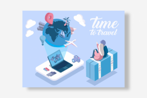 Постер в изометрии для сайта туристической компании