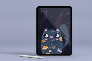 Космическая открытка с котом