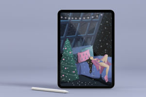 Новогодняя иллюстрация с отдыхающей девушкой