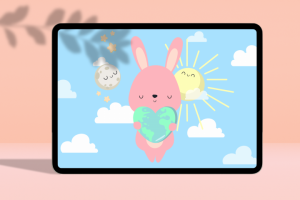 Иллюстрация зайки с планетой в руках для детского плаката