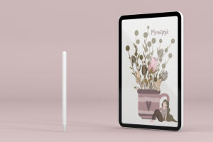 Открытка с девушкой и сухоцветами для цветочного салона