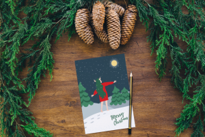 Рождественская открытка с девушкой-быком