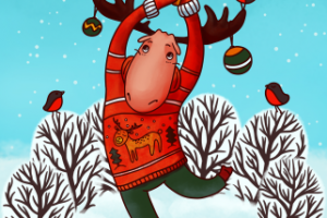 Олень с птичками