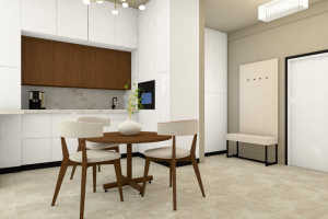 3D визуализация дизайн-интерьера кухни-гостиной