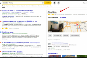 Яндекс. Поисковая выдача. Работа с отзывами (г.Москва)