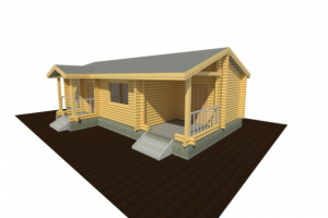 Баня с террасой, вариант из оцилиндрованного бревна, 3D