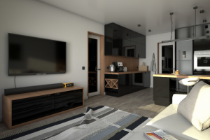 Визуализация небольшой кухни-гостиной