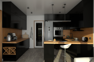 Визуализация небольшой кухни-гостиной