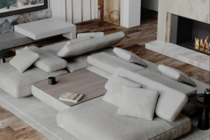 Современная гостиная с камином