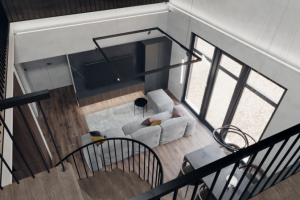 Двусветная гостиная в стиле лофт