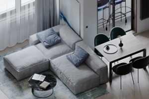 Кухня-гостиная в холодных тонах