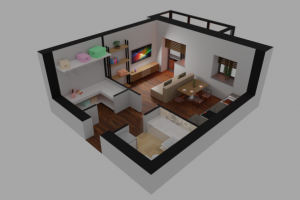 Визуализация квартиры-студии вид сбоку