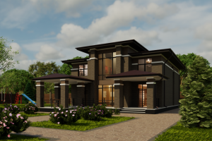 Визуализация частного кирпичного коттеджа