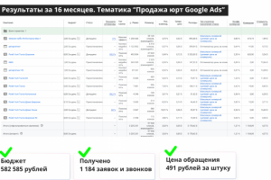 Кейс по тематике "Продажа юрт Google Ads"